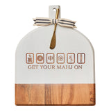 ACACIA BEVEL BOARD WHITE WITH RIBBON & GOLD SPREADER KNIFE | GET YOUR MAHJ ON