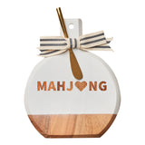 ACACIA BEVEL BOARD WHITE WITH RIBBON & GOLD SPREADER KNIFE | MAHJONG