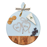 ACACIA HEIRLOOM BOARD WITH HANDLE ROUND & GOLD SPREADER | MR. MRS. HEART